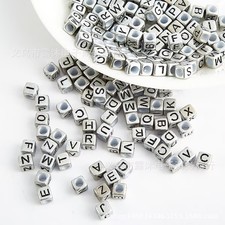 500 Assorted Silver Acrylic Alphabet Letter Cube Beads 6X6mm Pony Jewelry Making