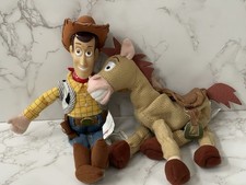 Disney Store Pixar Toy Story Beanbag Plush 10" Woody 8" Bulleye Used