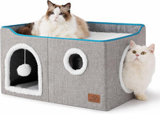 Large Cat Beds for Indoor Cats - Extra Wide Cat Cube House for Small Pet with Fl