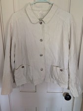 J. Jill Cream Linen Collared Button Up Linen Jacket Blazer Size Medium