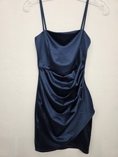 Windsor Women’s Blue Solid Satin Slip Dress XS with Adjustable Straps