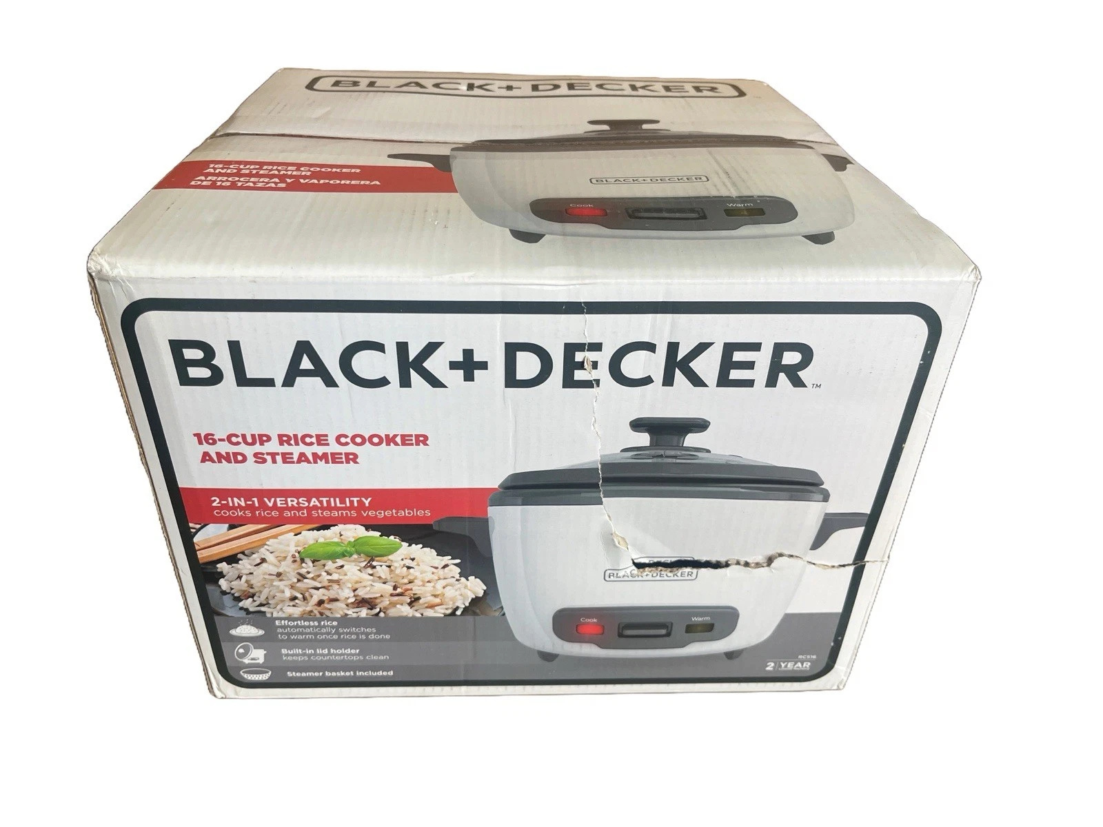 Black & Decker 16-Cup Rice Vegetable Cooker & Steamer 2-in-1 New Damaged Box