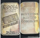 Coors LIGHT Silver bullet Sunshine Mining Co .999 Fine Silver Rare Toned!