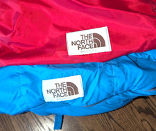 Vtg North Face 80s polyfill side zip mummy sleeping bag w/ carry bag cats meow