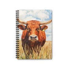 Longhorn Cow on Prairie Spiral Notebook - Ruled Line