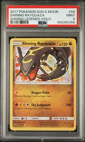2017 POKEMON SUN & MOON SHINING LEGENDS #56/73 SHINING RAYQUAZA HOLO PSA 9 MINT
