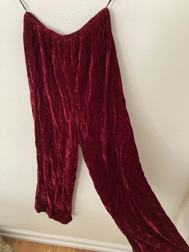 Шикарный красный бархат винтажный 1970-х женщин расклешенный брюки маленький XS появляются ручной работы - Изображение 2 из 4