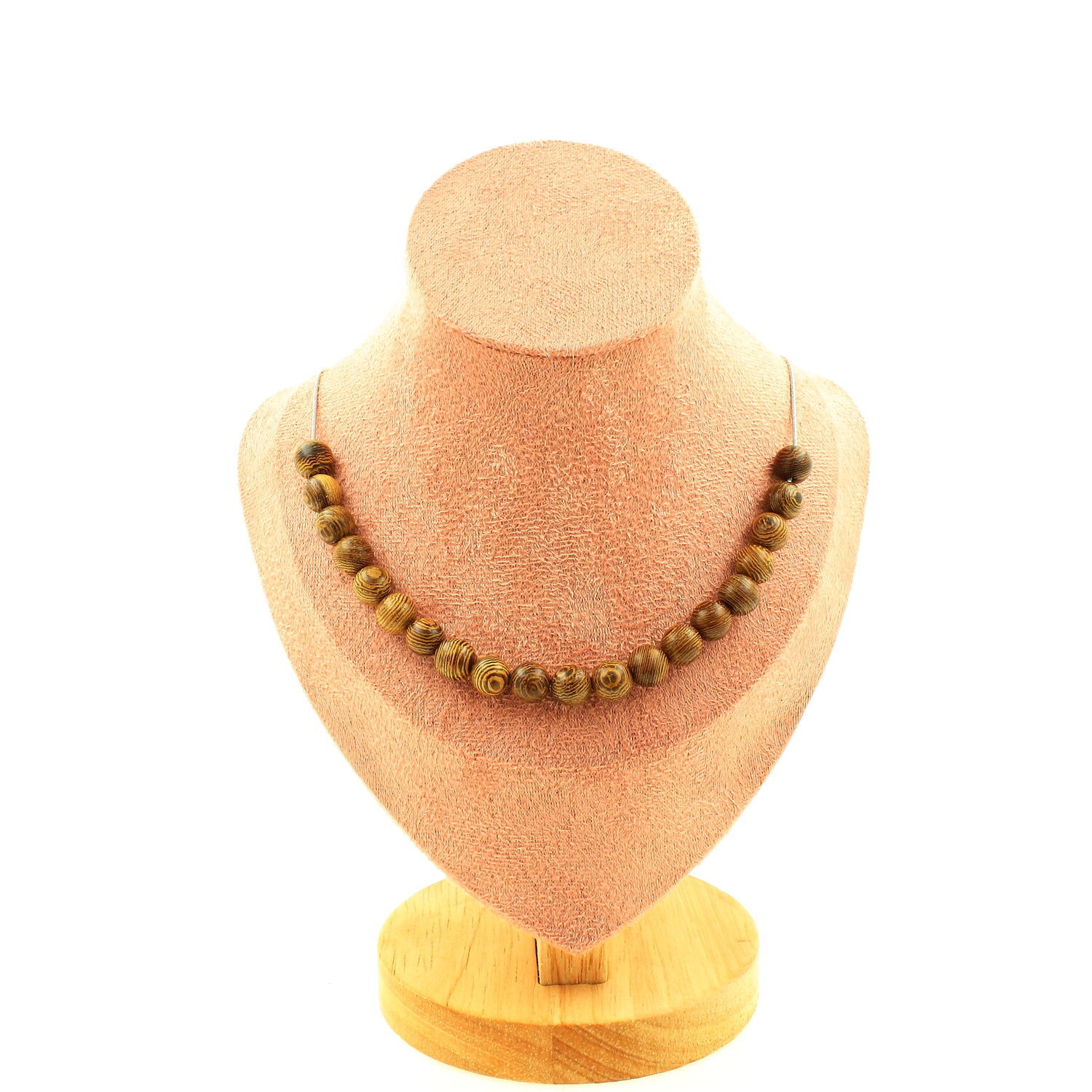 Collier en perles de bois 8 mm et chaine en acier inoxydable pour homme et femme