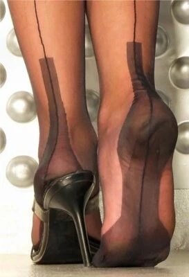 GOLDEN LADY MADE IN ITALY Calze Collant Velate Nere con Riga e Tallone Cuban Heel Size -L-