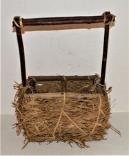 Handmade Country Basket Farmhouse Primitive Branch Handle Ranch Rustic Vintage