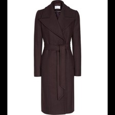 Reiss Archives Plum Burgundy Purple Belted Wrap Wool Coat Envy S