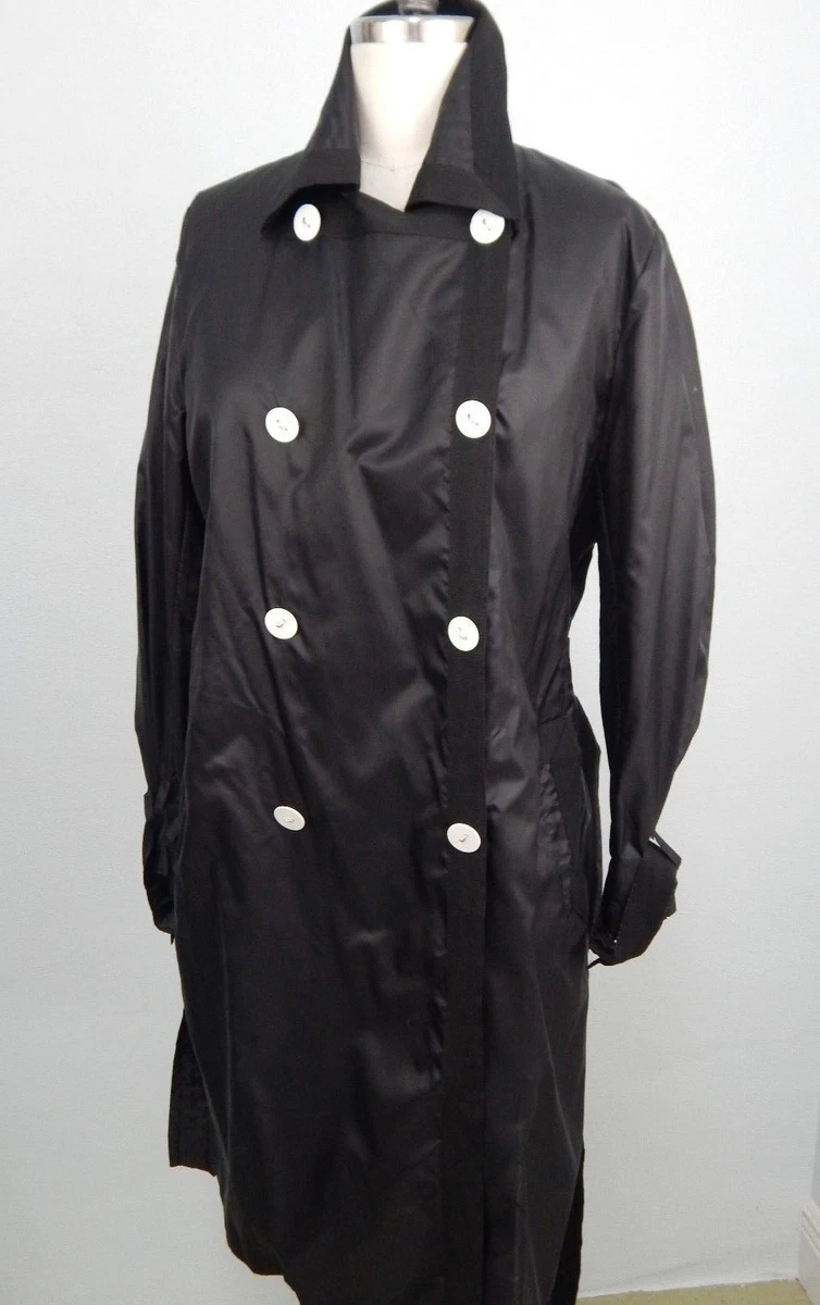 Allegri Womens Black Raincoat Lightweight Travel Trench Coat Sz M Made in Italy