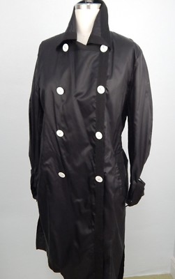 Allegri Womens Black Raincoat Lightweight Travel Trench Coat Sz M Made in Italy