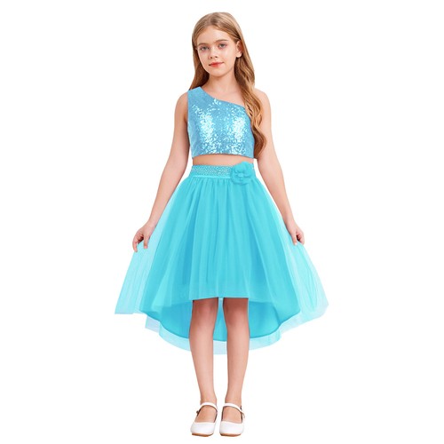 Mädchen Kleidensatz Armlos Perlen-Outfit Unregelmäßiger Saum Solid Color Luxus - Bild 68 von 81