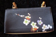 Vintage Cherry Blossom Floral Print Small Handbag with Bamboo Handle