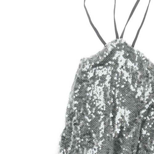 Zara Womens Grey Polyester Blend Mini Size S Halter Lace Up - Open Back - Picture 6 of 10