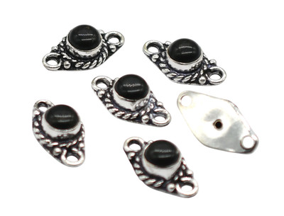 1 Pc 20X11mm Black Onyx Connector Pendent 2 Loop Bezel Antique Silver Plated