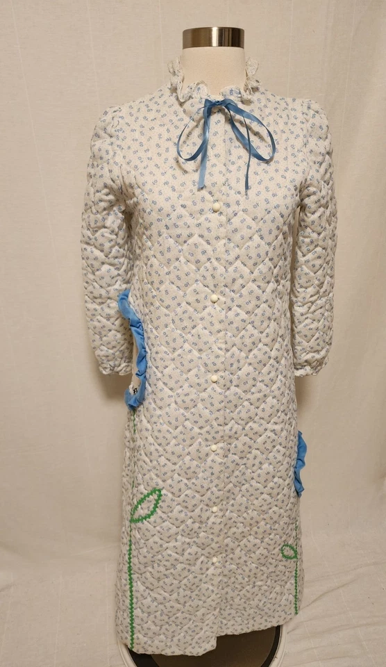 Roupão acolchoado vintage Laura Dare azul fofo bolso flores meninas tamanho 14 Saks 5º - Imagem 2 de 4
