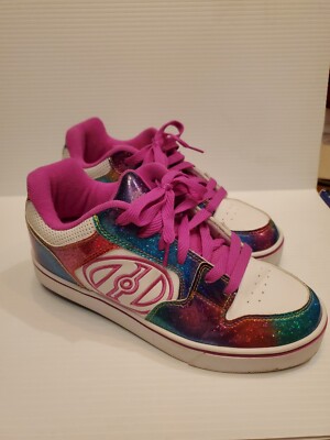 Heelys Motion Plus Girls Womens Skate Shoes White with Rainbow Glitter 