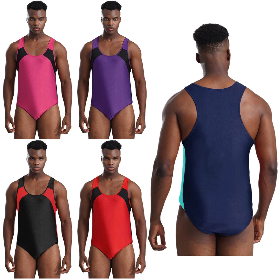 Men's Sleeveless U Neck Leotard Bodysuit Wrestling Singlet Swimming Jockstrap - Image 4 of 4