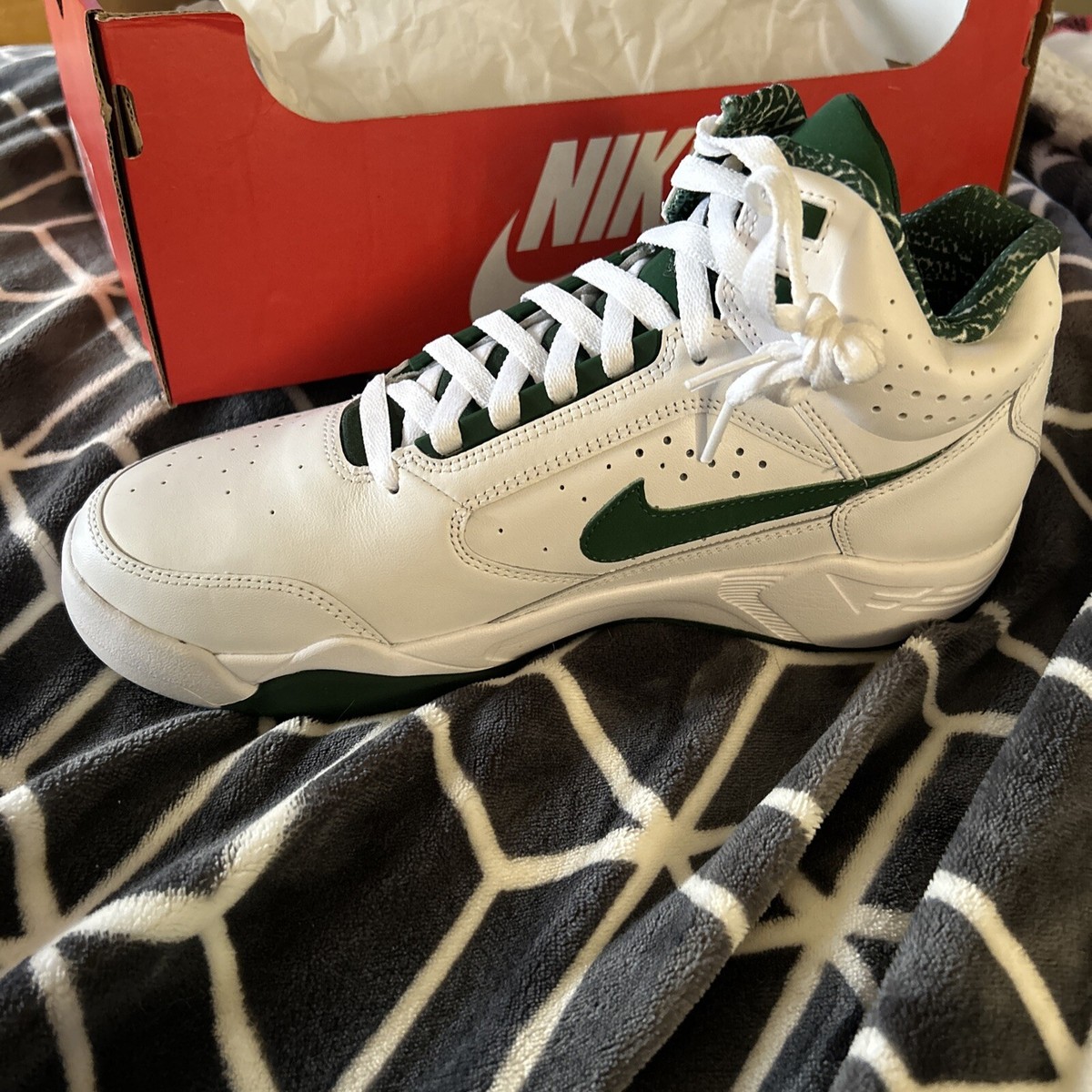 Size 8.5 - Nike Air Flight Lite Mid White Gorge Green | eBay