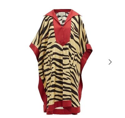 NWT. $4500 Gucci ZEBRA-PRINT SILK KAFTAN DRESS IN YELLOW
