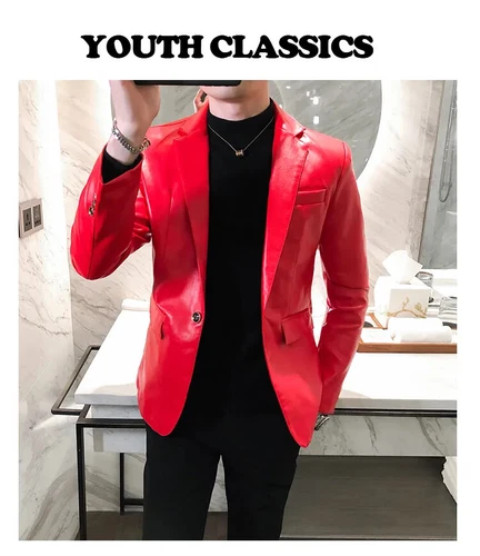 Weiße Herren Anzug Lederjacke / Herren Anzug Blazer Elegant Business Mantel - Bild 15 von 27