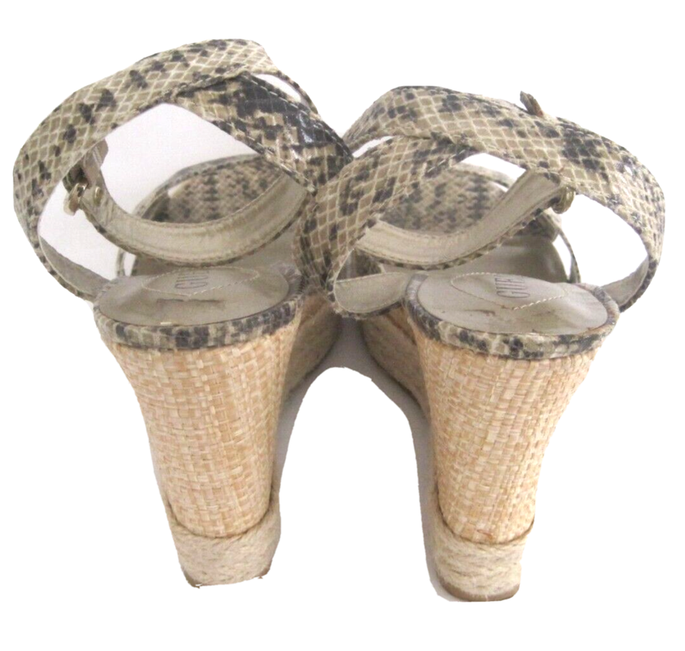 Guess Womens Shoes Brown Faux Snakeskin Ankle Strap Wedge 4 1/2" Size 8