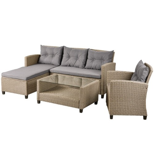 4-Pc Patio Wicker Rattan Sectional Set w/ Seat Cushions – Conversation Sofa - Picture 16 of 18