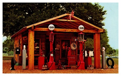 Madison WI Wisconsin Gus Hicks Antique Gas Station Posted Chrome Postcard