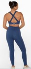 Lorna Jane washed blue ruched full length ankle tights & ruffle bra set XS