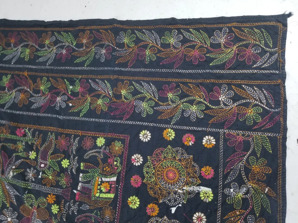 Vintage Indian Nakshi Kantha Hand Embroidered Quilt 220x196cm - Image 2 of 4