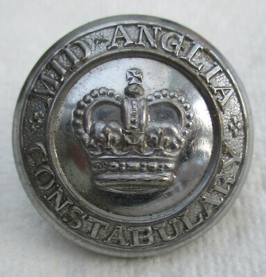OBSOLETE British Button:''MID ANGLIA CONSTABULARY'' (White Metal, 24mm, 1965-1974)