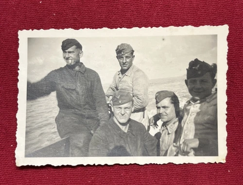 WW2 WWII Original German Military wartime Photo Luftwaffe Soldiers On Boat