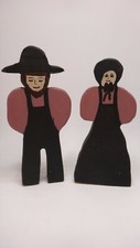 Handmade Wooden Amish Man and Woman Figurines Dolls