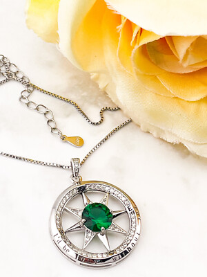 I d Be Lost Without You Emerald Diamond Pendant Emerald Compass 18kt White Gold