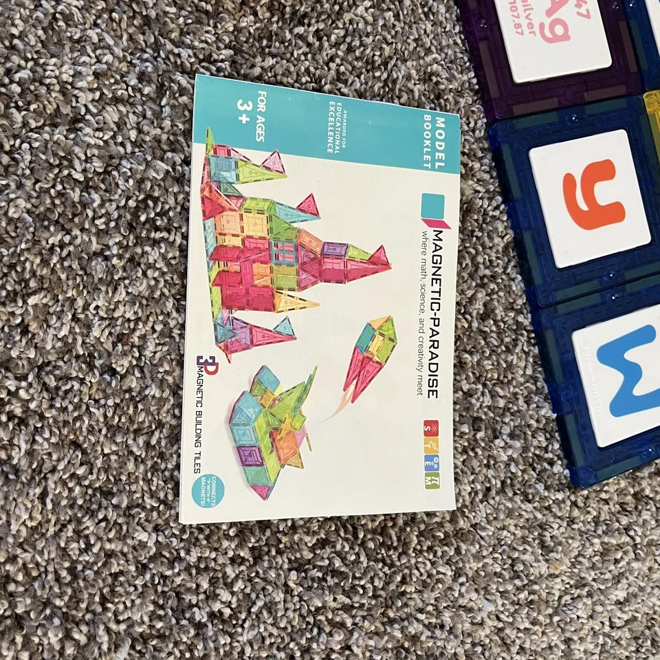 Lot Of 146 Magna Tiles Picasso Tiles Magnetic Pieces Shapes Symbols Car Train - Image 2 of 4