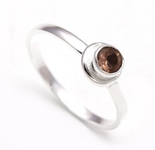 100 Natural Smoky Quartz Round Shape Statement Ring Solid Silver Dainty Jewelry