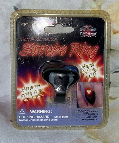 STROBE RING 2003 Disco light up Black Ring Costume Accessory Glow Party VINTAGE - Picture 1 of 5