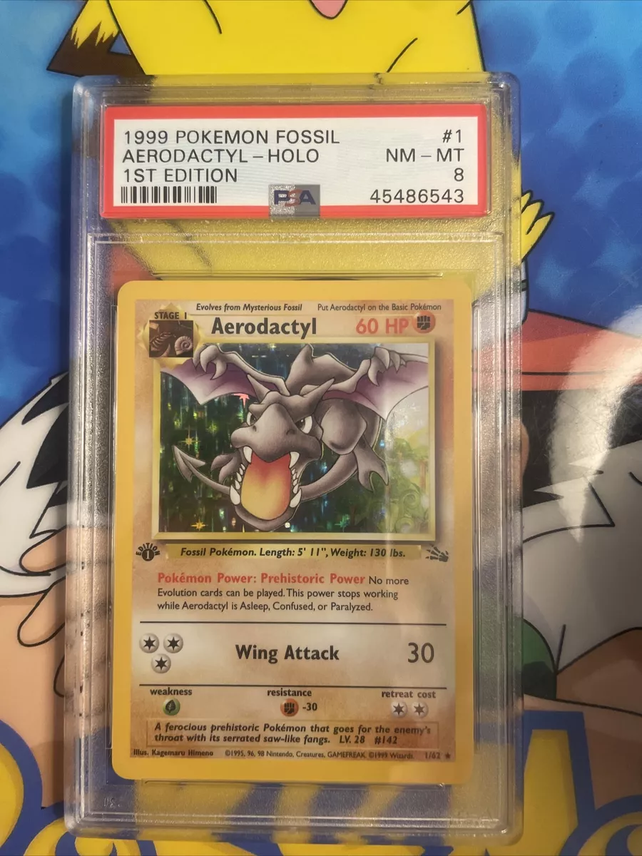 1st Edition Aerodactyl Holo - 1999 Pokemon Fossil - 1/62 PSA 8 NEAR MINT