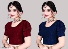 2 Readymade Strechable Cotton Blouse For Women Indian Saree Choli Crop Top Gift