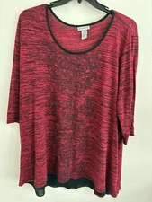 Catherines  Red Top with Black  Sparkle Embellishments Holiday Size 3X (26/28W)