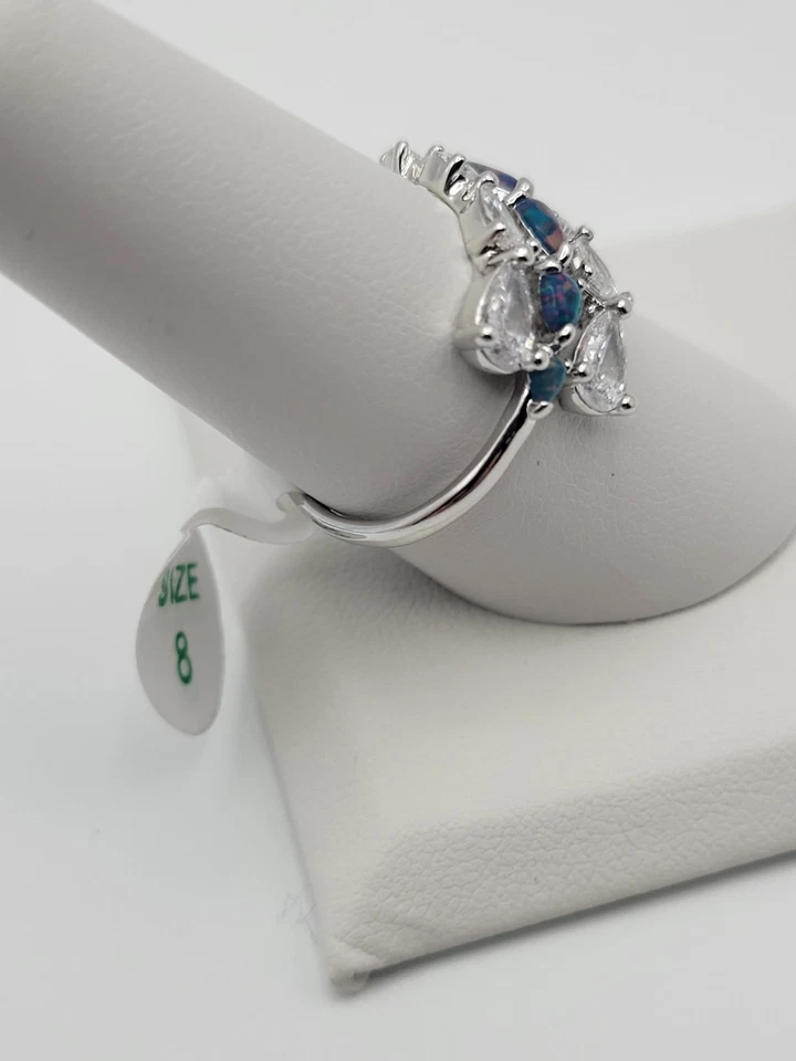 "Кольцо для вечеринки с бомбой размер 8 RBP8272 ""Электрический момент"", изумрудный огненный опал, родий" - Изображение 2 из 4