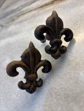 2- Rustic Metal Fleur De Lis Knobs With Screw Attachment Approximately 2”