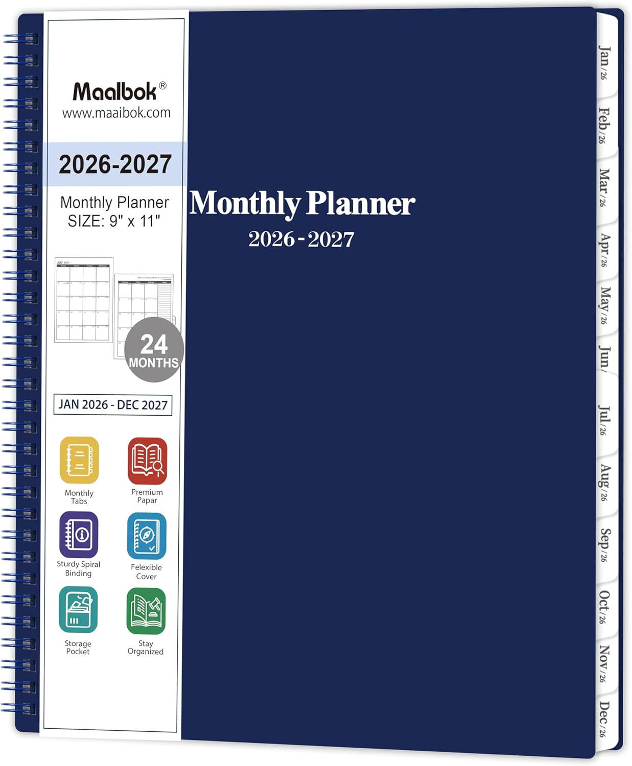2026-2027 Monthly Planner - Monthly Calendar 2026-2027 with Two-Side Pocket, Jan