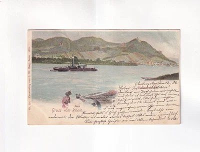 F530) Ansichtskarte GRUSS vom RHEIN SIEBENGEBIRGE LITHO DAMPFER Antweiler 1906 - Bild 1 von 2
