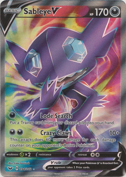 NM-Mint Sableye V - 194/202 - Full Art Ultra Rare Pokemon Sword and Shield