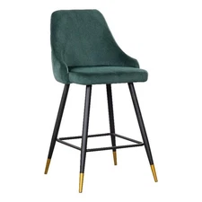 Pemberly Row Contemporary Velvet Bar Stool in Green (Set of 4)