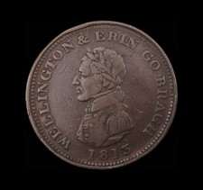 IRELAND 1813 DUBLIN COPPER ONE PENNY TOKEN - E. STEPHENS - WELLINGTON & ERIN