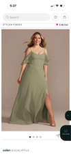 Cold Shoulder Long Chiffon David's Bridal Dress Size 10 Eucalyptus Style F20365